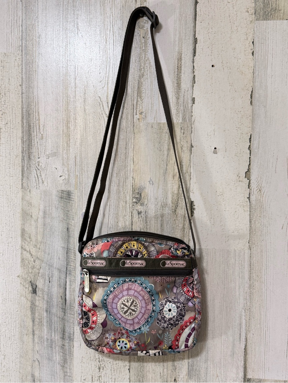 LeSportsac Multicolor Floral Medallion Crossbody in Gray, Pink, Blue